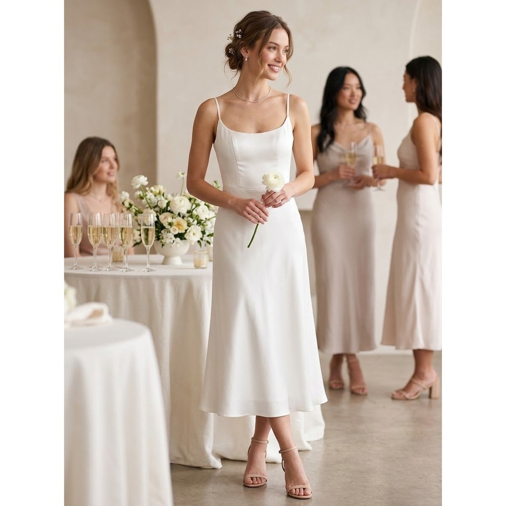 Callista Soft Mikado Jenny Yoo Ivory Rayon Polyester Midi Dress Size 0